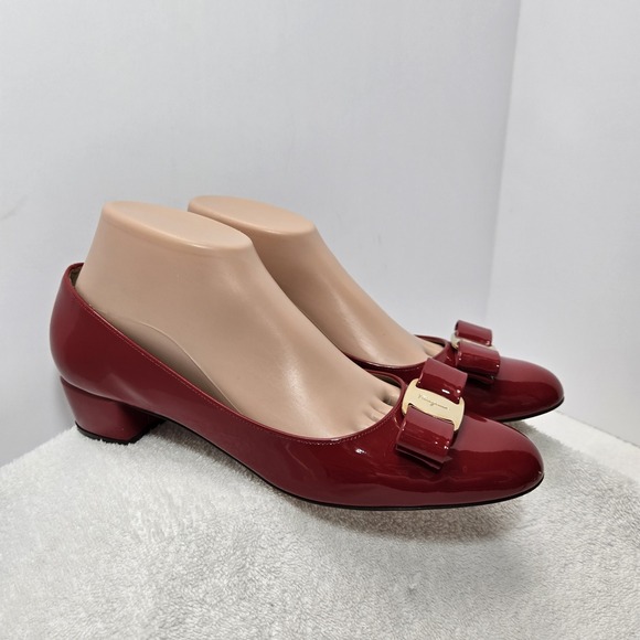 Salvatore Ferragamo Shoes - Salvatore Ferragamo Vara Bow Red Patent Leather Pumps Heels Shoes Womens Size 9